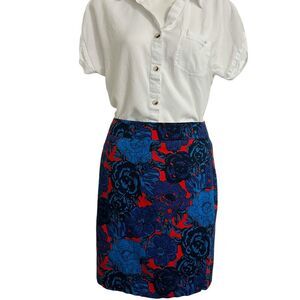 Ann Taylor Petite Floral Mini Skirt – Size 00P – Red/Blue Cotton